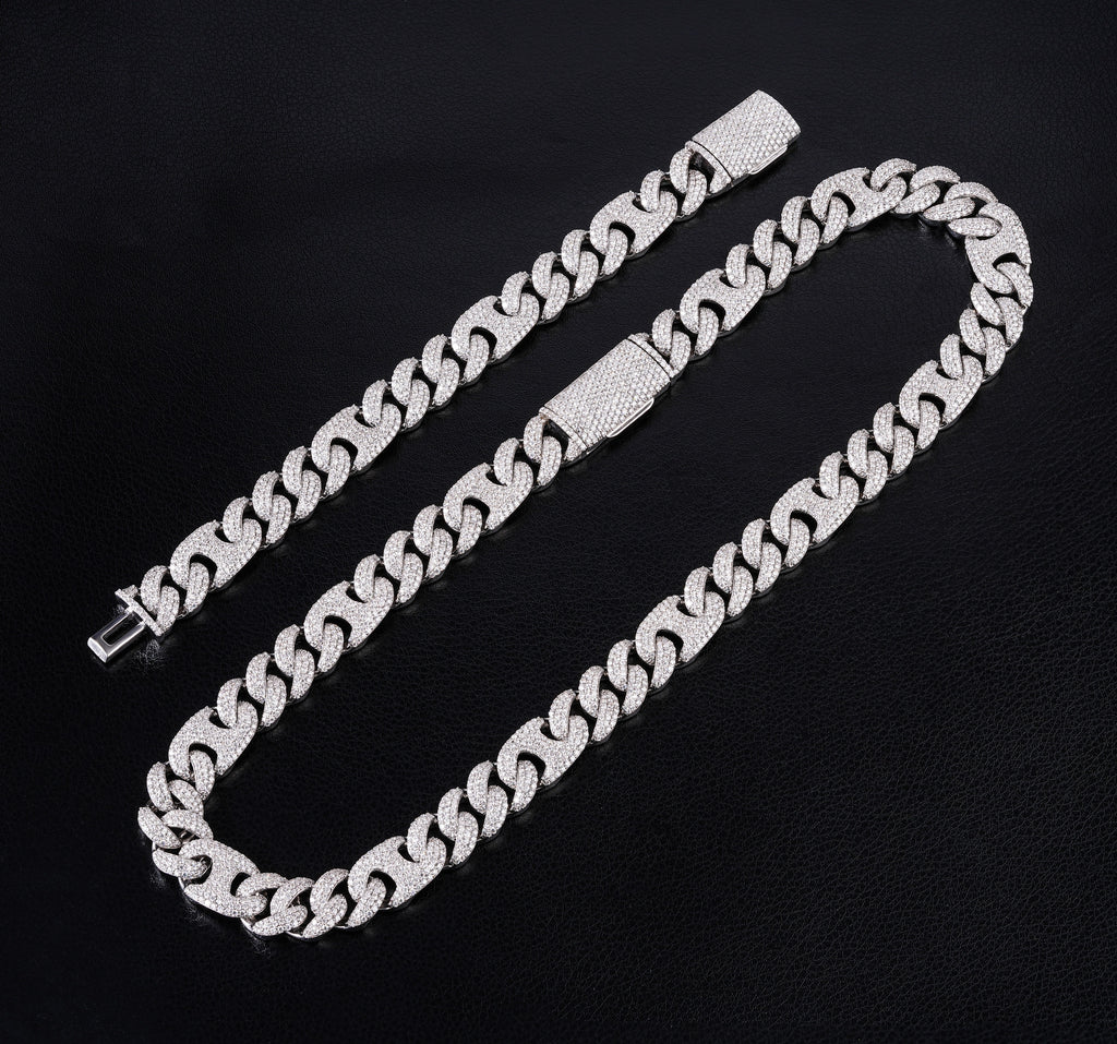 925 Silver moissanite Cuban link 15.0mm pig nose sylte