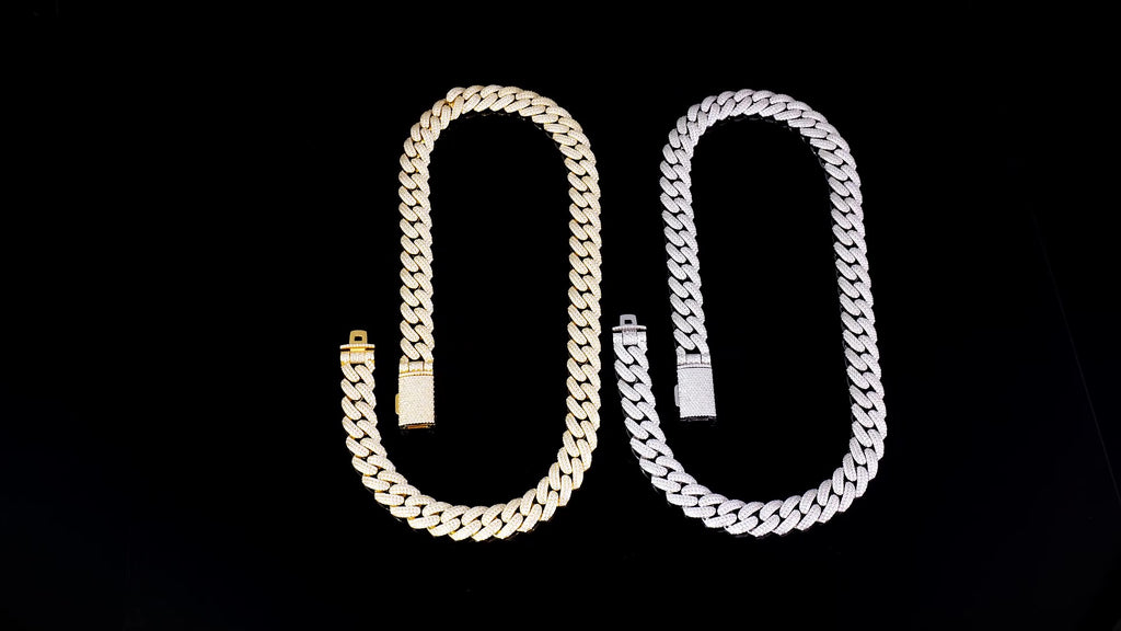 925 Silver moissanite Cuban link 18.0mm 3 row round