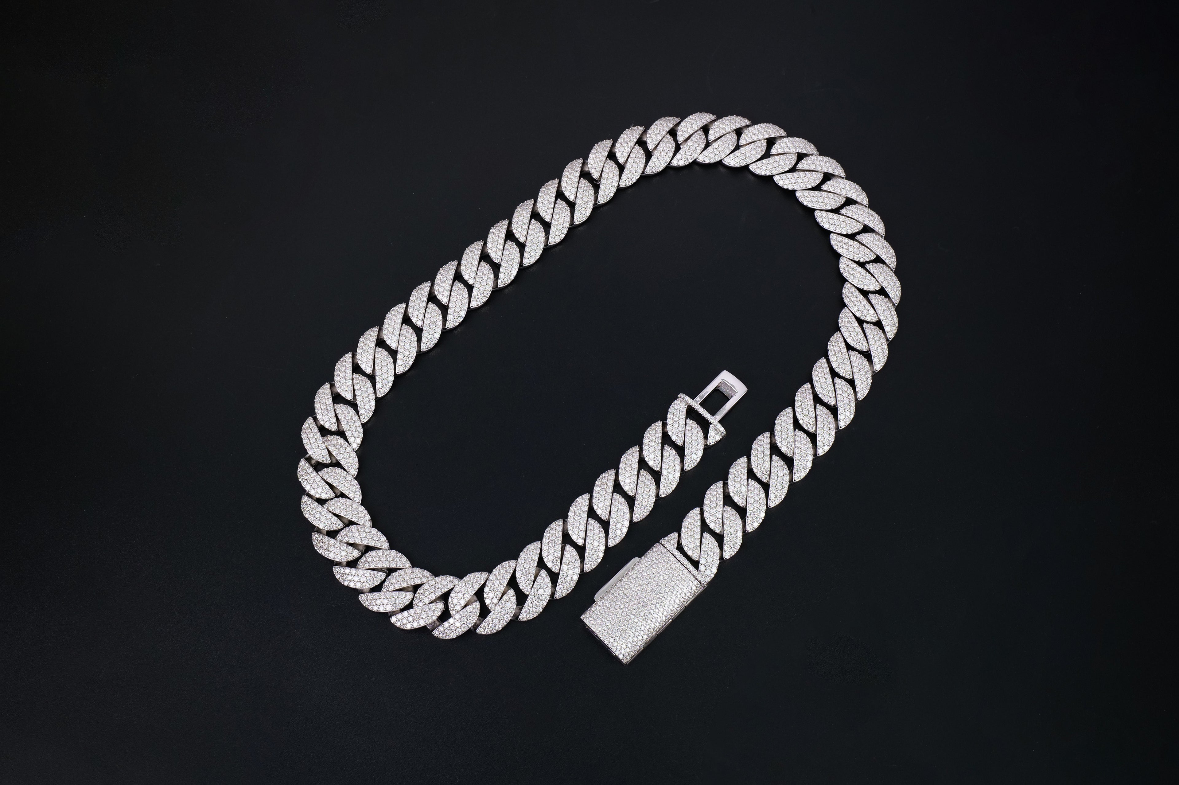 925 Silver moissanite Cuban link 20.0mm 3 row round