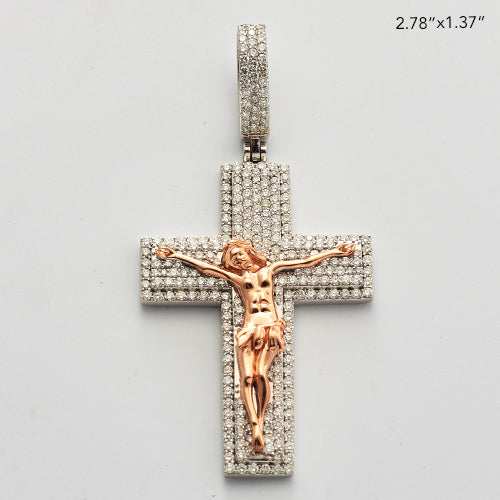 14KR+W 4.05CTW DIAMOND CROSS WITH JESUS