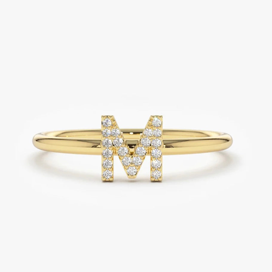 10kt Gold Natural Diamond Initial Ring