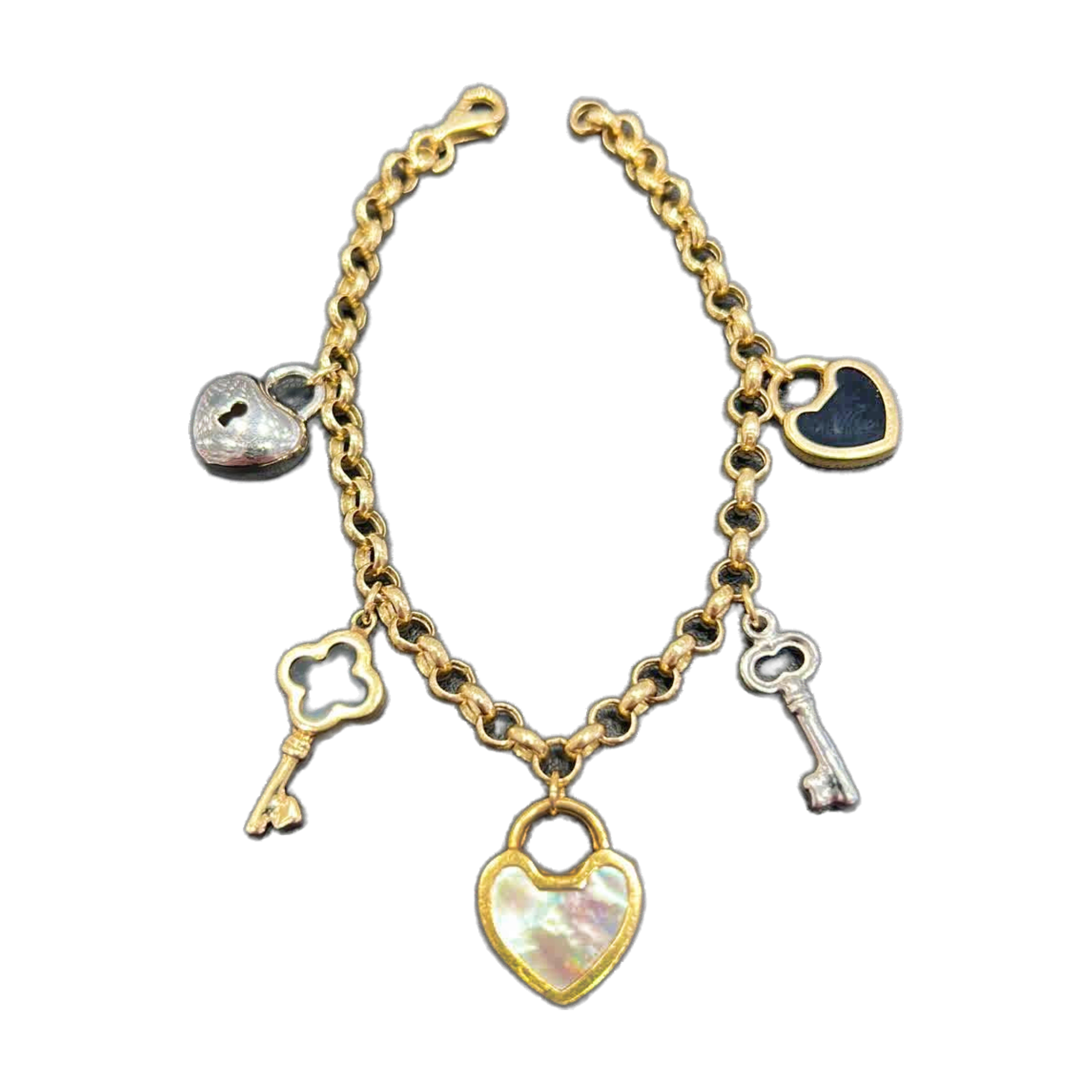 14KT Gold Key Heart Charm Womens Bracelet