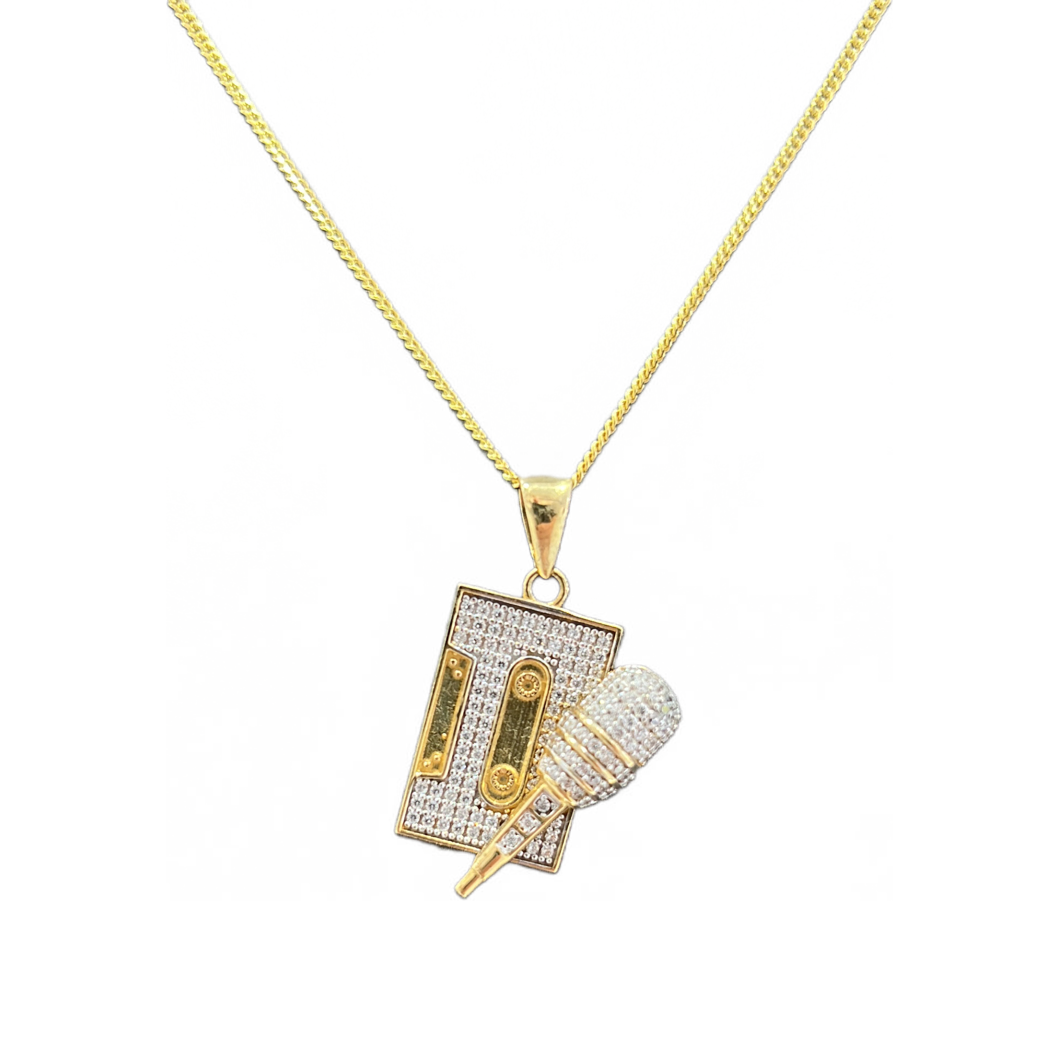 10KT Gold Microphone CZ Pendant