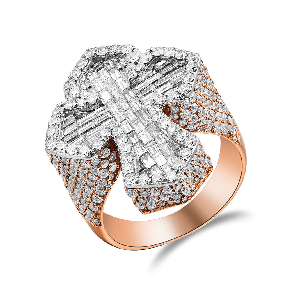 14KR+W 6.35CTW BAGUETTE DIAMOND INVERTED 3D FLEUR
