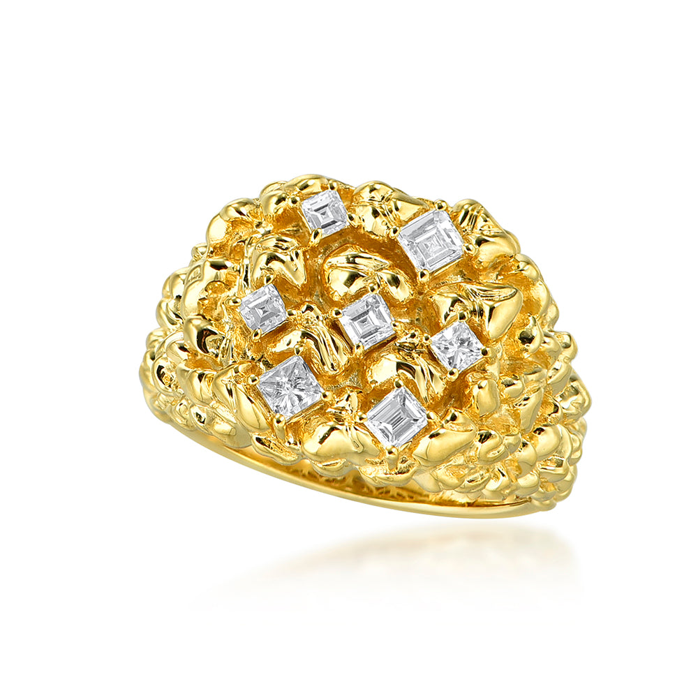 14KY 0.85CTW PRINCESS DIAMOND NUGGET MENS RING