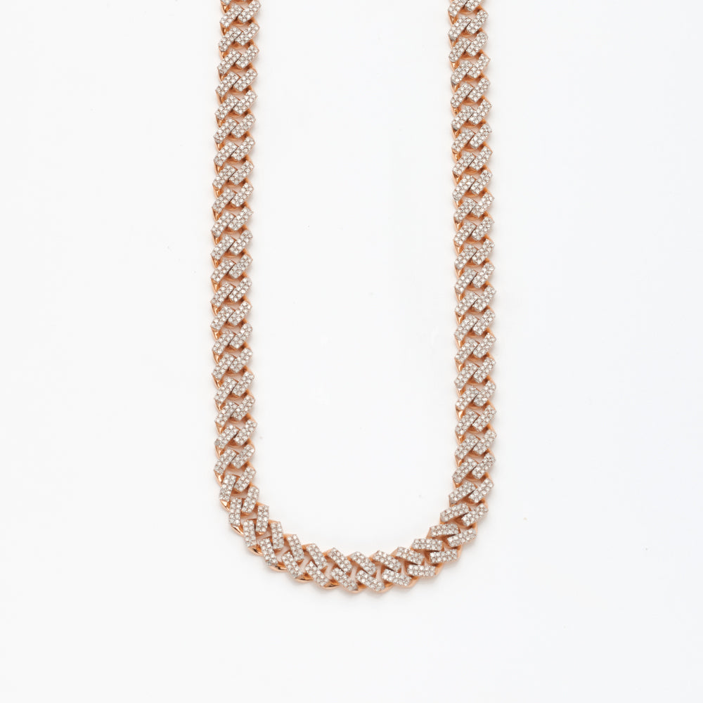 10KR 8.85CW DIAMOND SQUARE LINK MIAMI CUBAN CHAIN ROSE GOLD