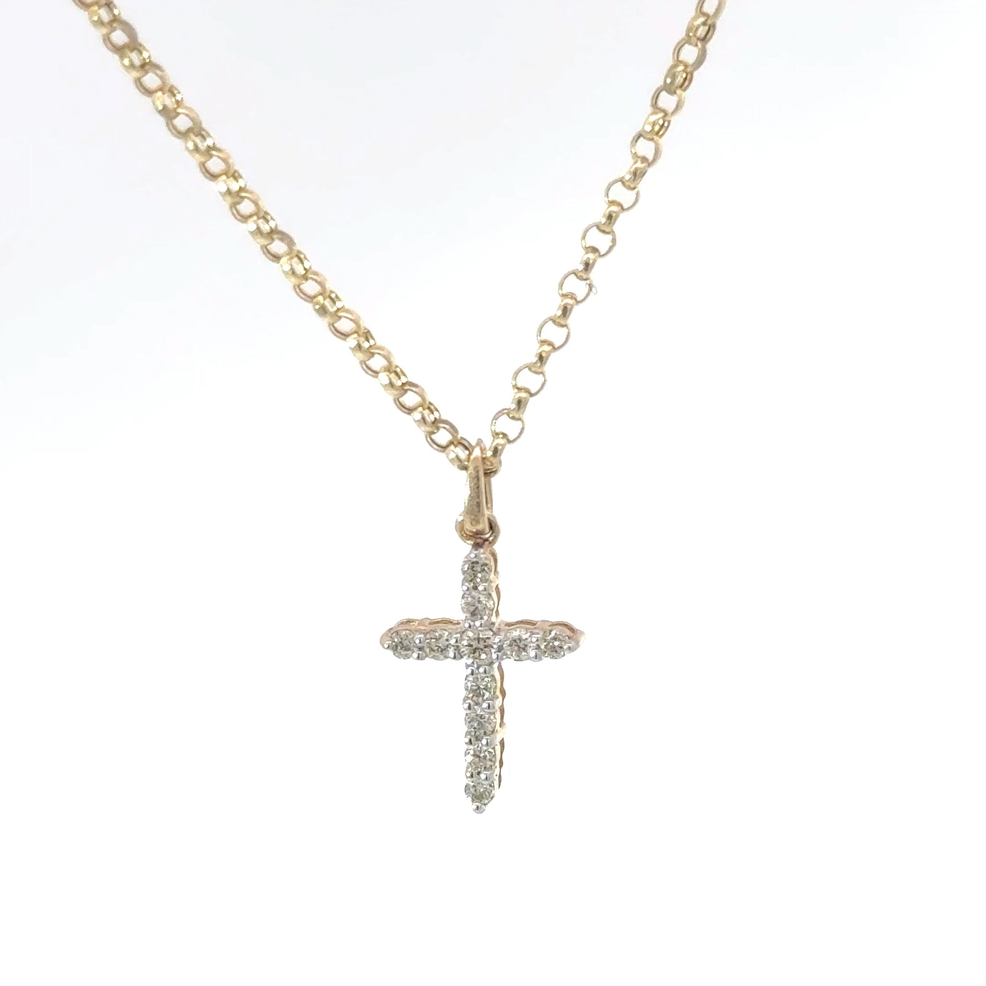 Yellow Gold Diamond Cross Charm Necklace