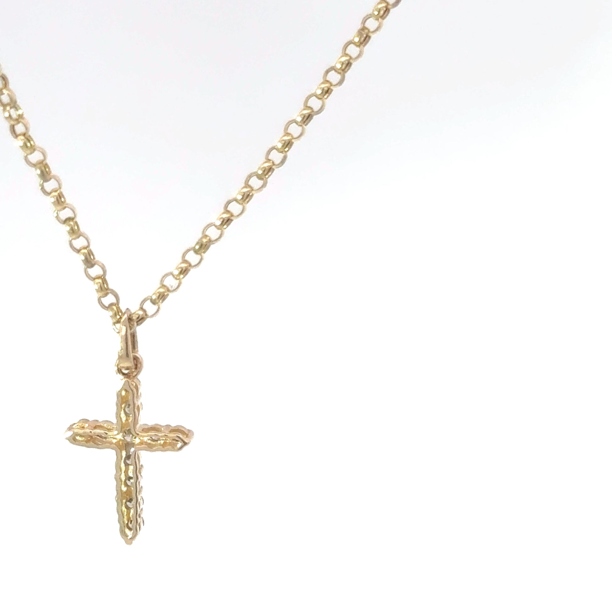 Yellow Gold Diamond Cross Charm Necklace