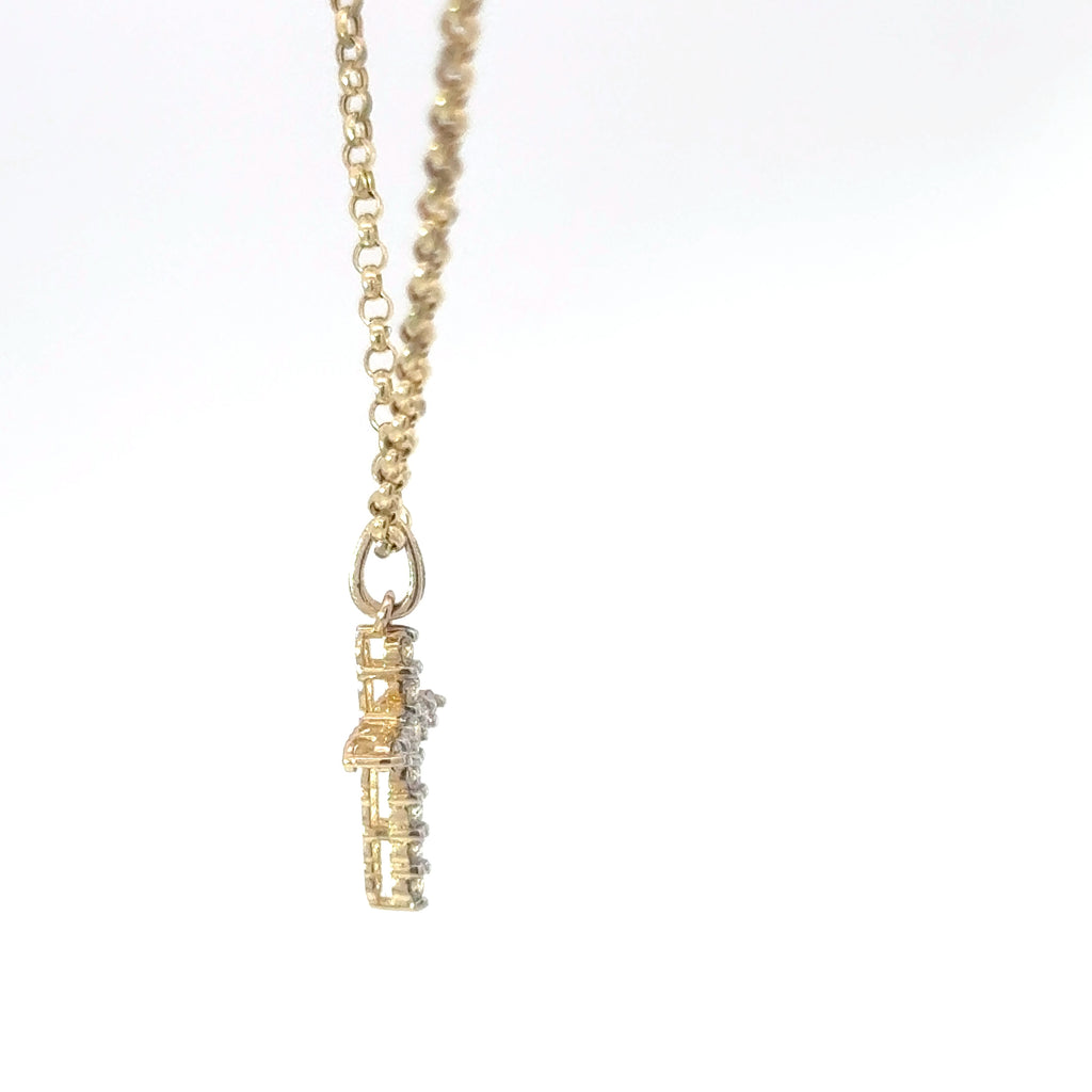 Yellow Gold Diamond Cross Charm Necklace