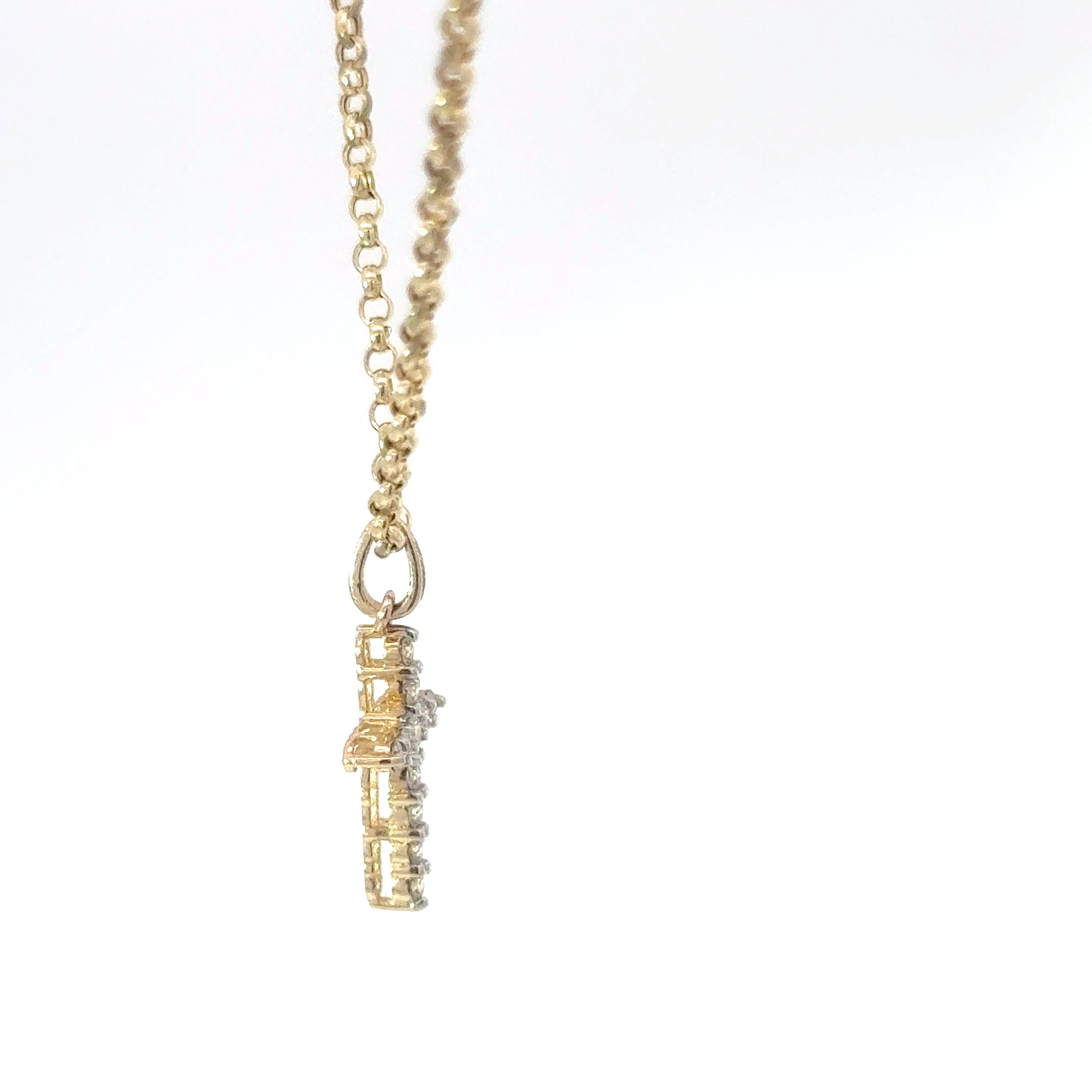 Yellow Gold Diamond Cross Charm Necklace