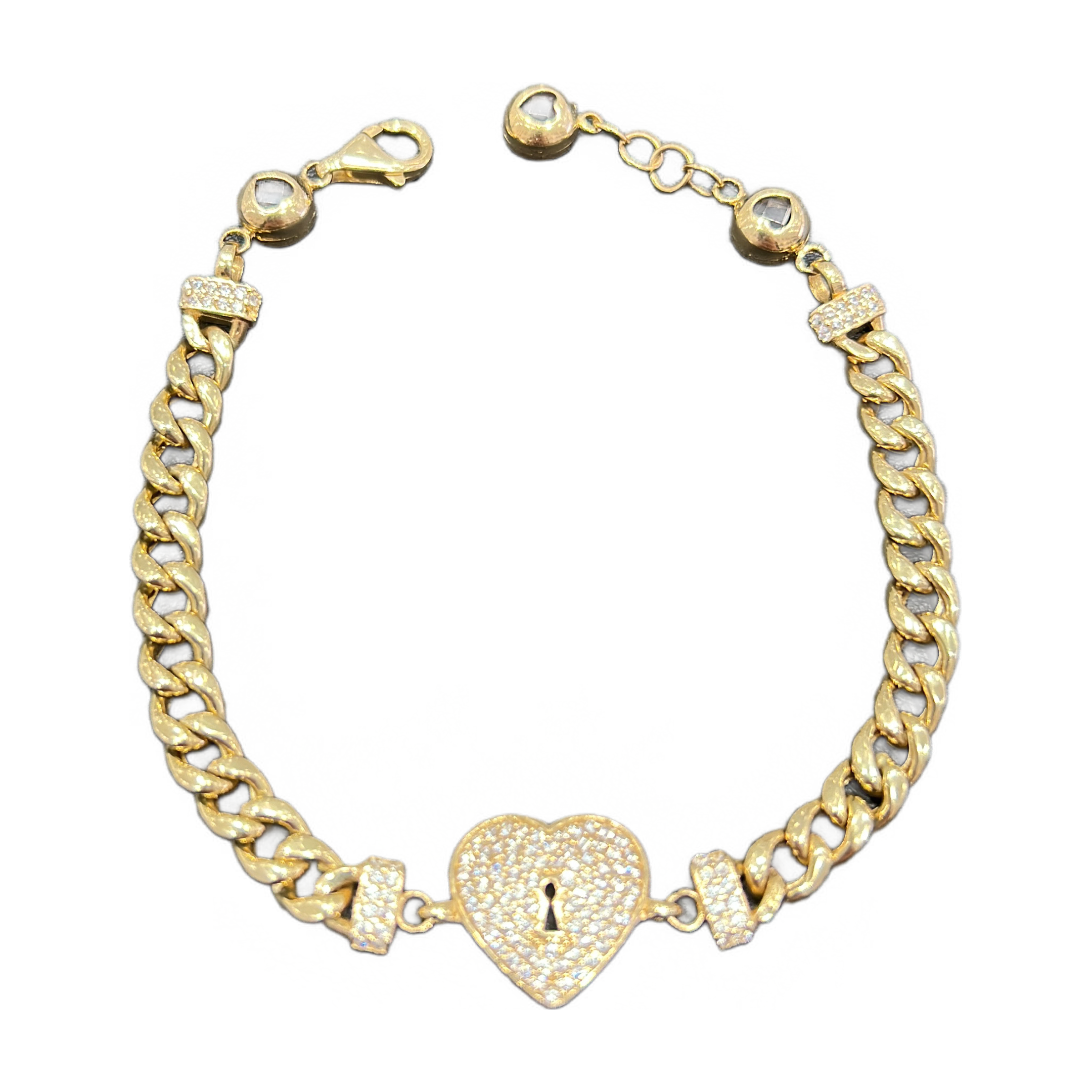 14kt Solid Gold Womens Heart Bracelet