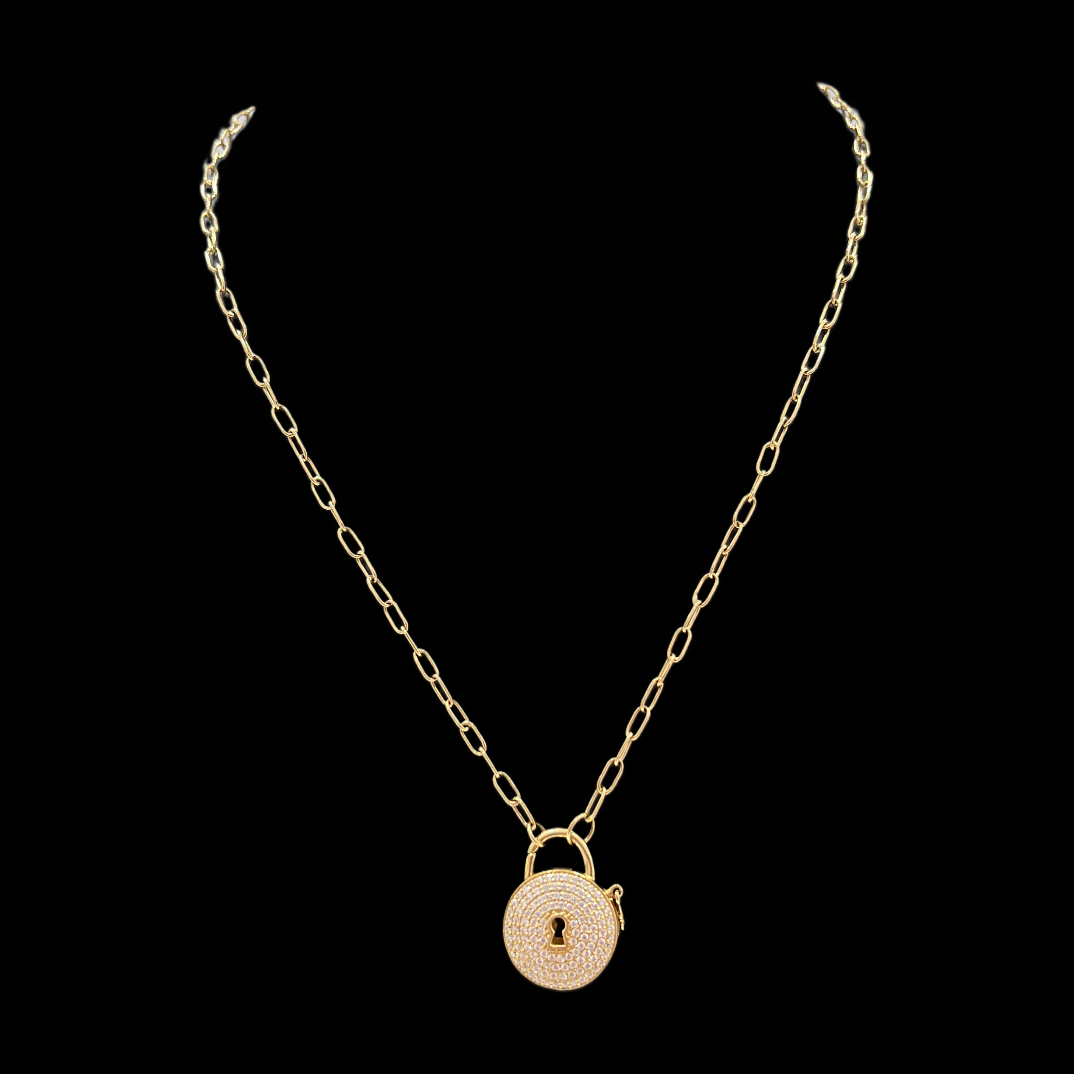14kt Solid Gold Lock Women's Necklace