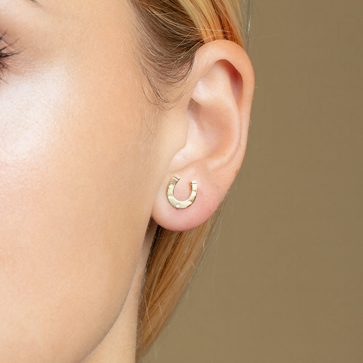 14K Gold Horseshoe Stud Earrings