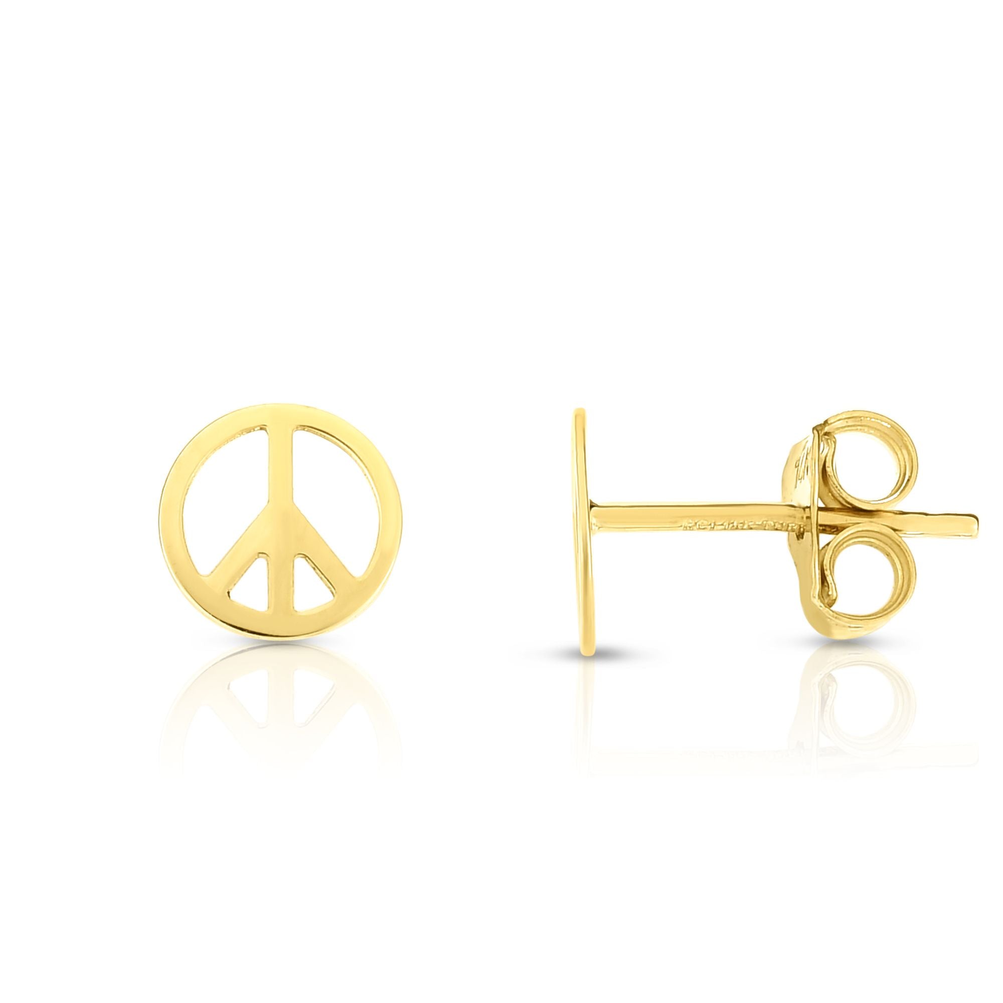 14K Gold Peace Sign Stud Earring