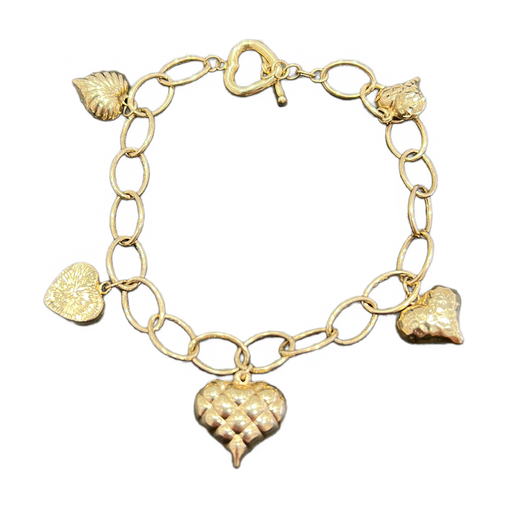 14kt Gold Charm Heart Womens Bracelet