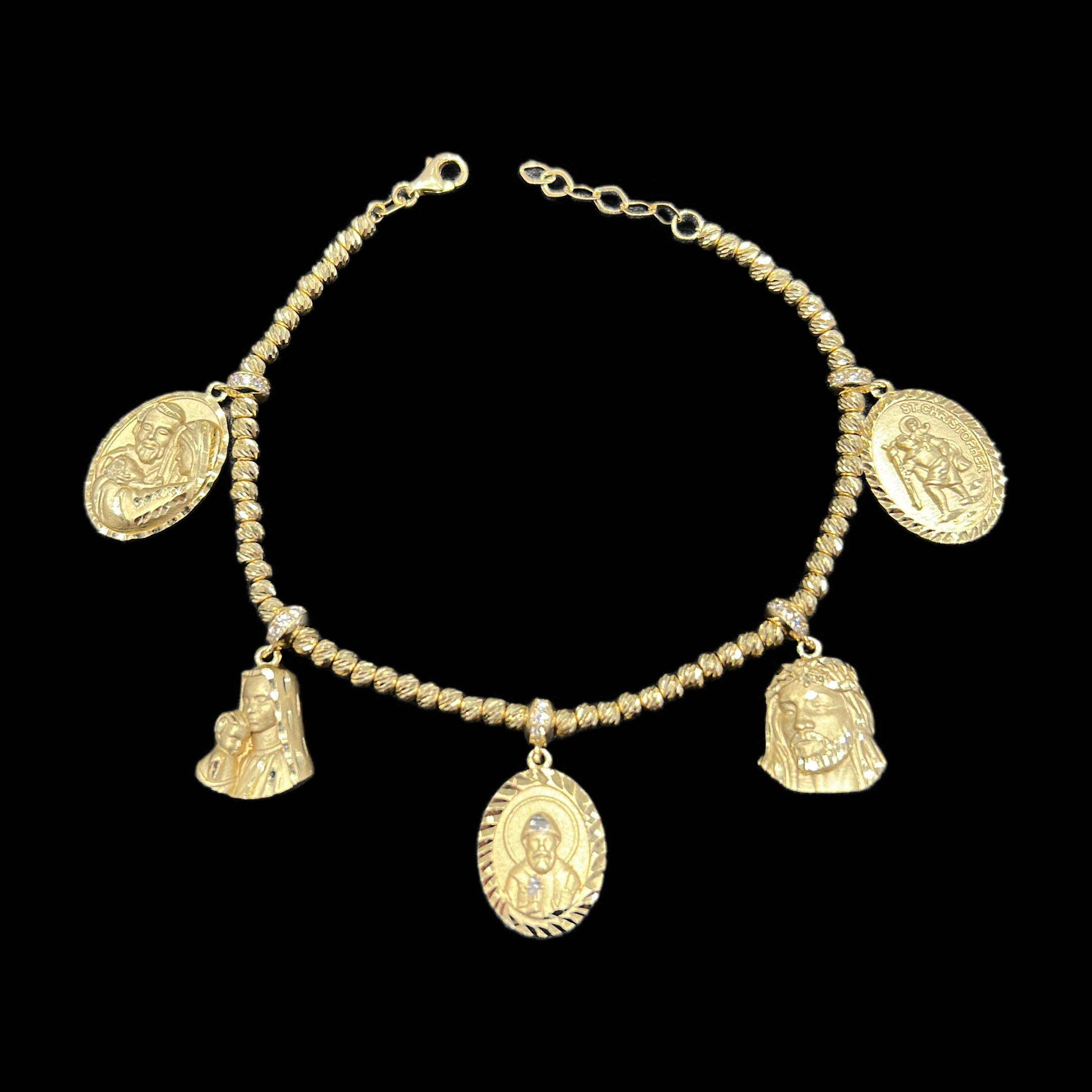 14KT Gold Religious Charm Womens Bracelet