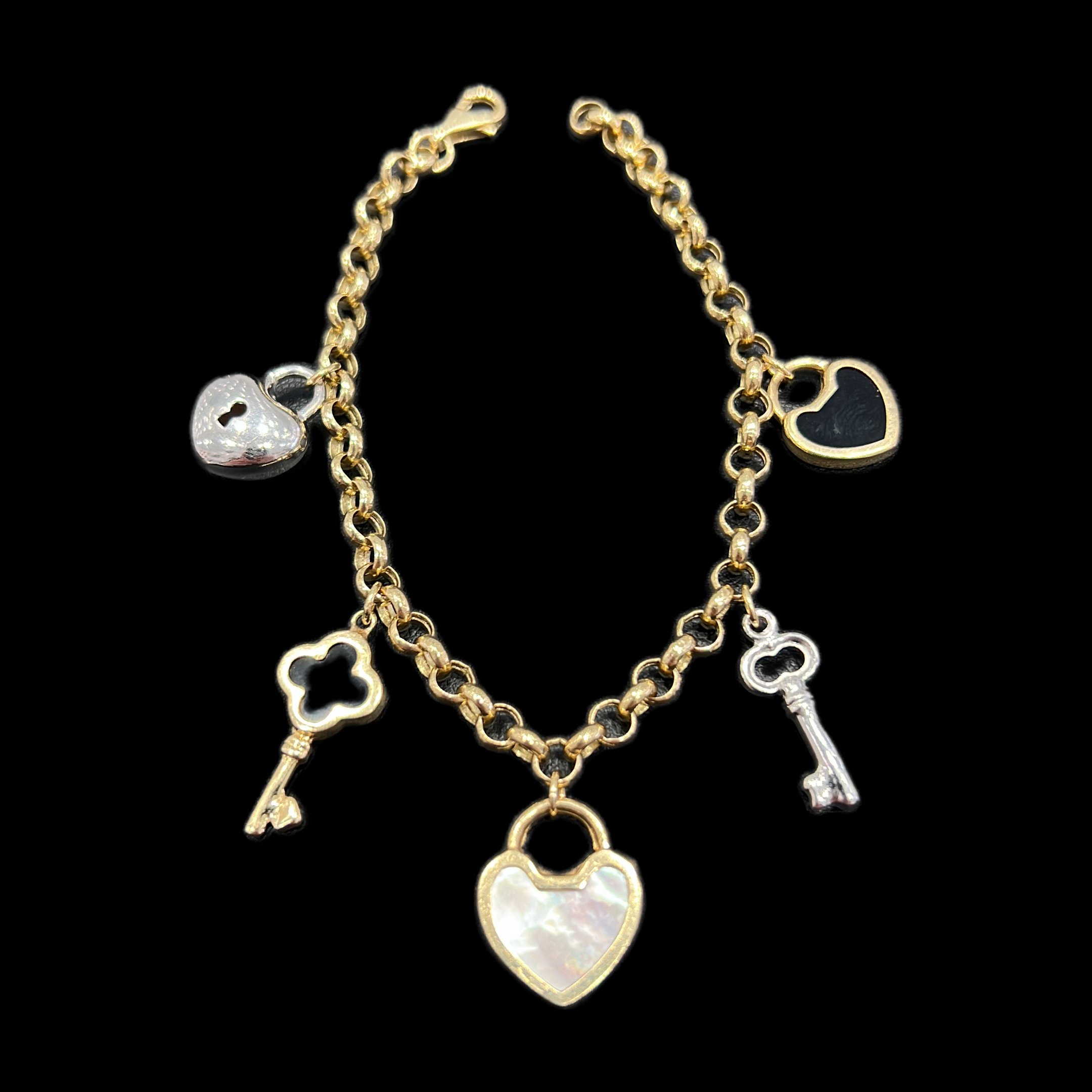 Key Heart Charm Womens Bracelet