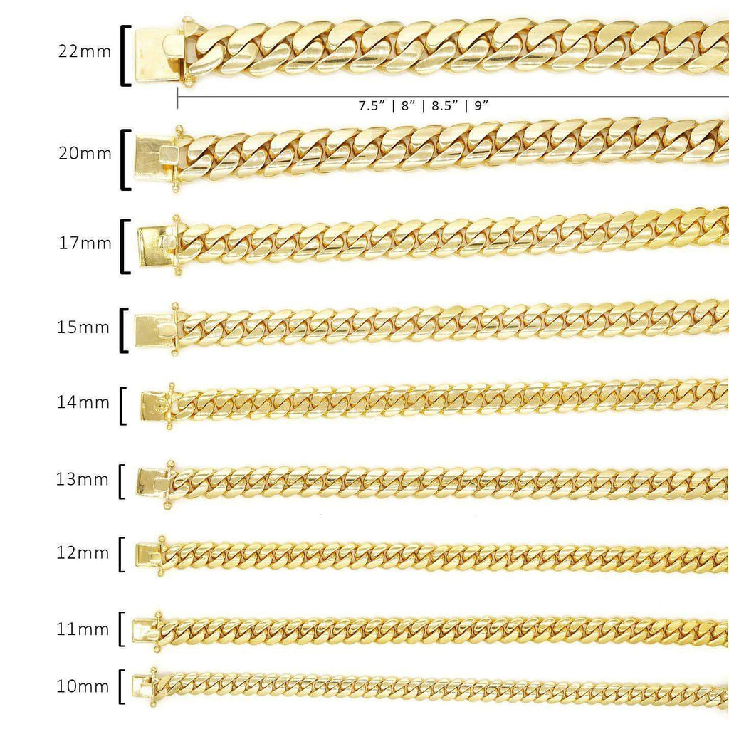 cuban link bracelet sizing  chart