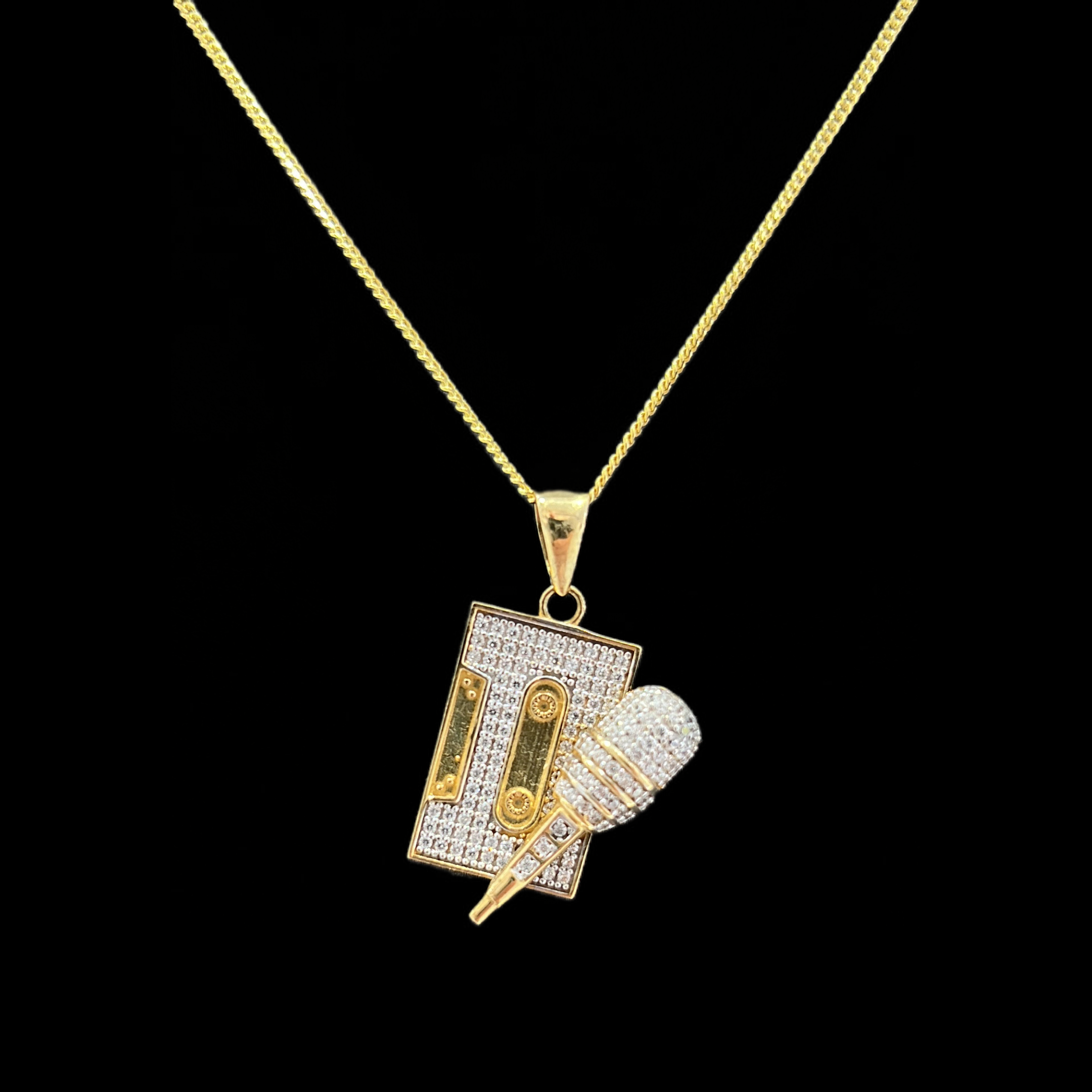 10KT Gold Microphone CZ Pendant