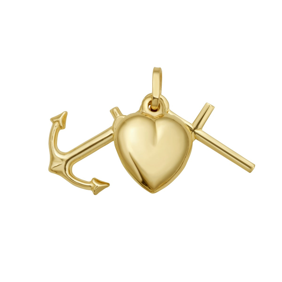 14K Heart Cross Anchor Charm