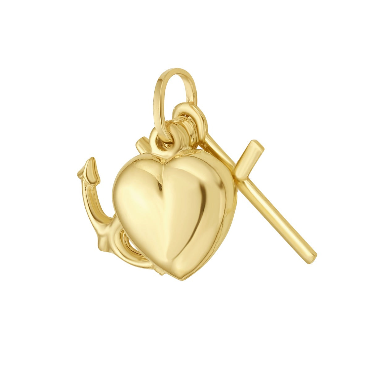 14K Heart Cross Anchor Charm