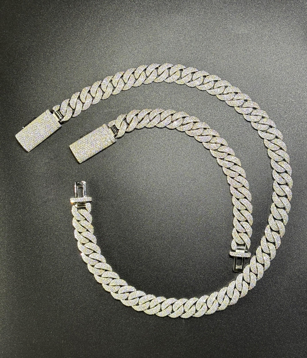 925 Silver moissanite Cuban link 14mm 4row Arc