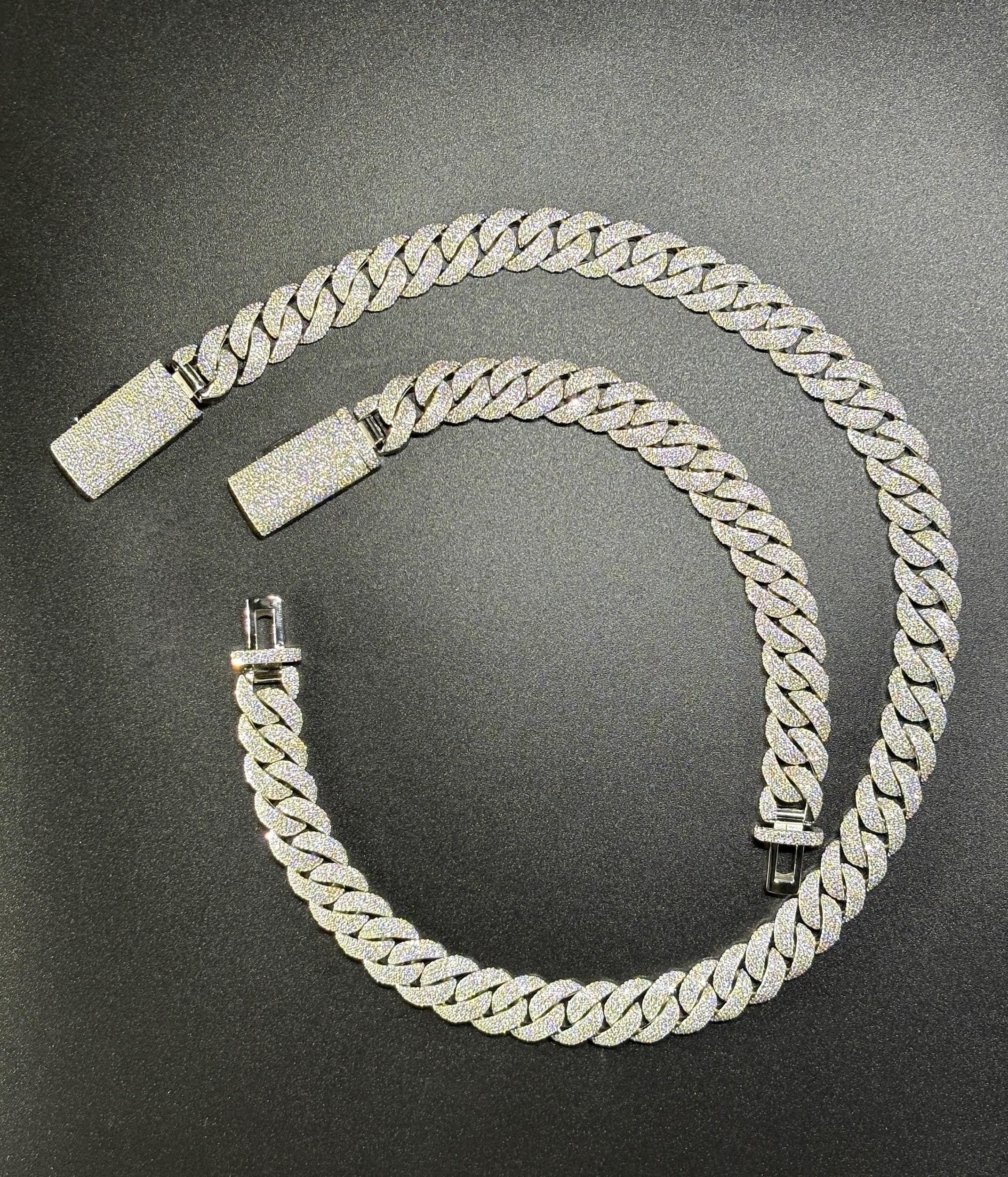 925 Silver moissanite Cuban link 14mm 4row Arc