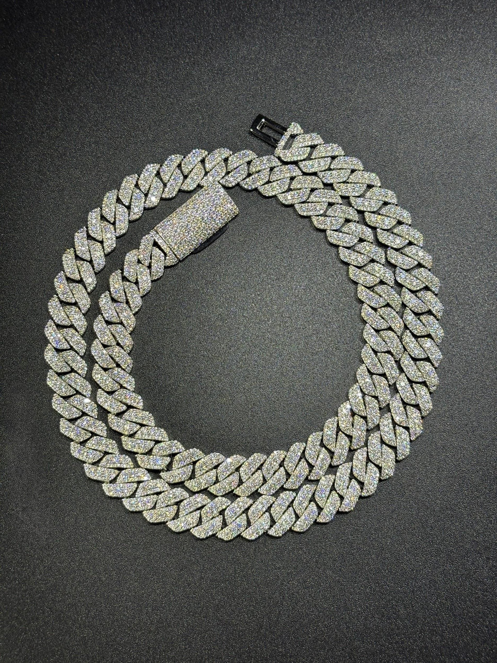 925 Silver moissanite Cuban link 12mm SQ Middle Big Diamond