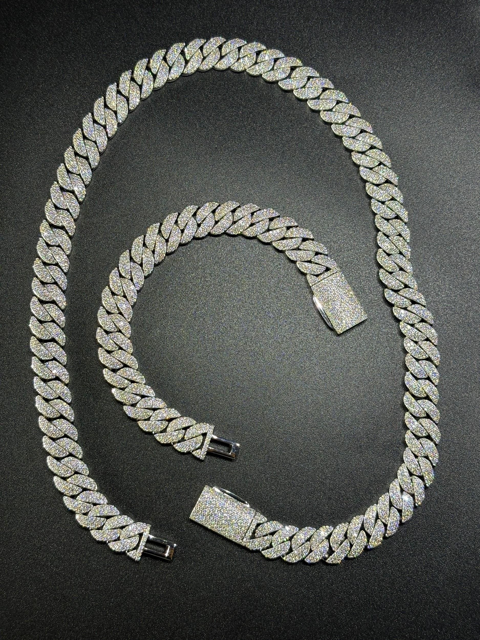 925 Silver moissanite Cuban link 12mm Arc 3row