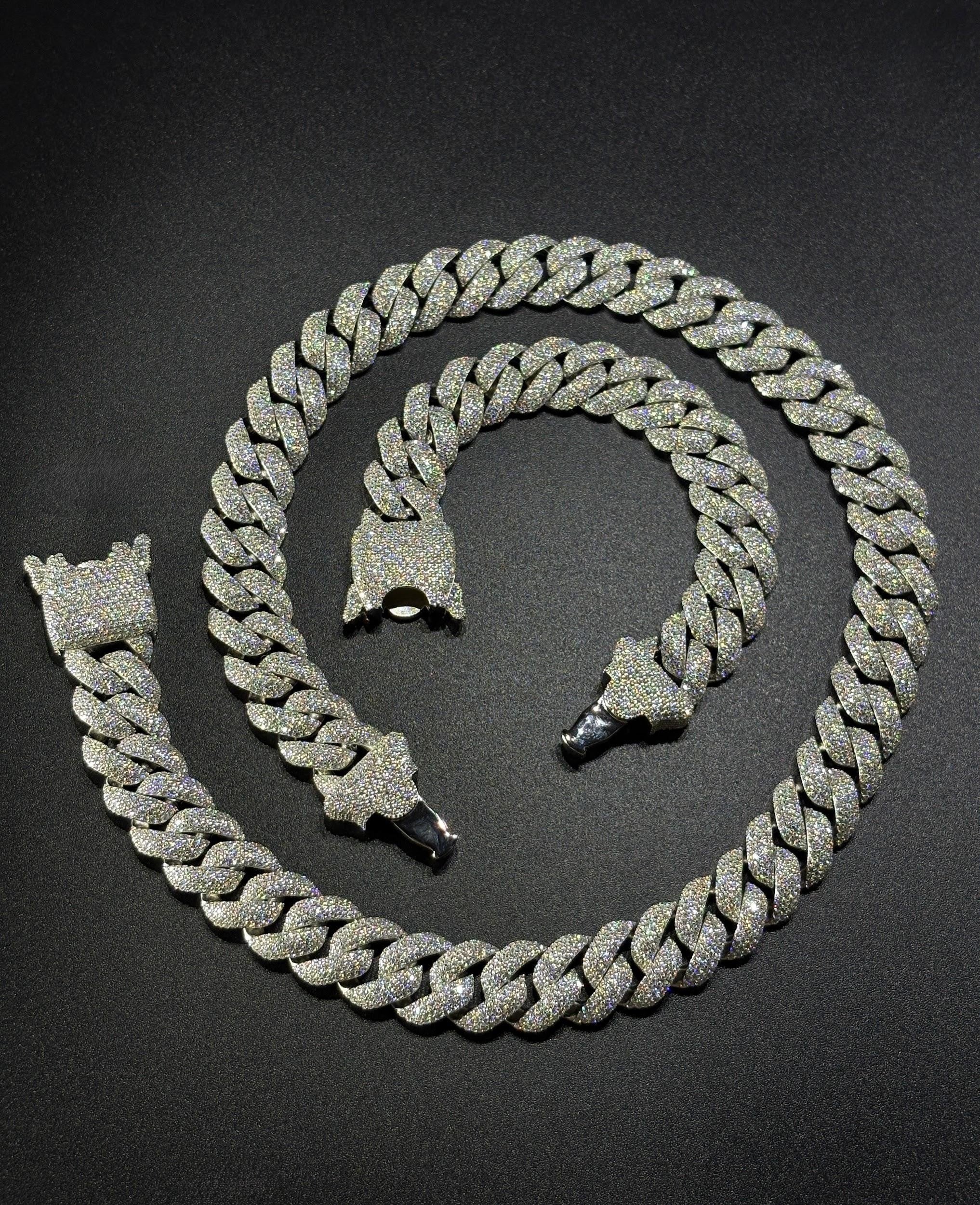 925 Silver moissanite Cuban link 16mm Dior Lock