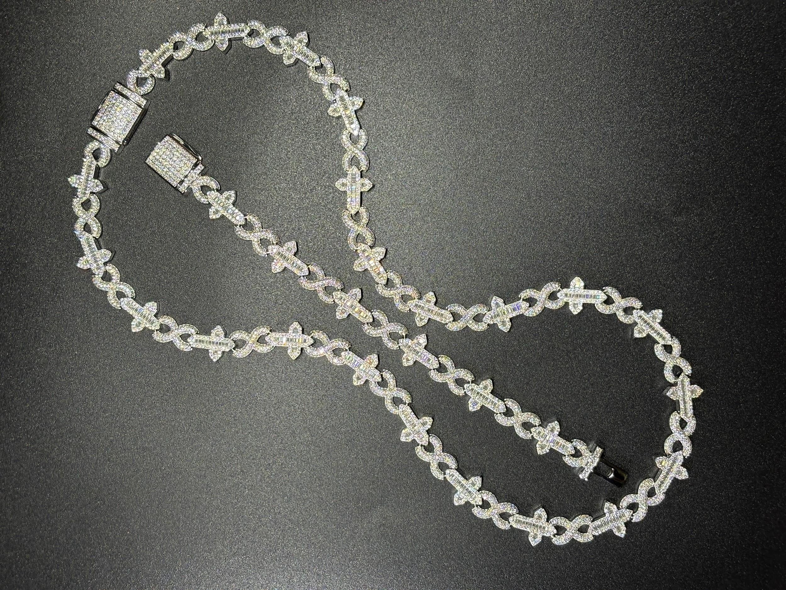 925 Silver moissanite Cuban link 12mm Cross Baguette Infinity Chain