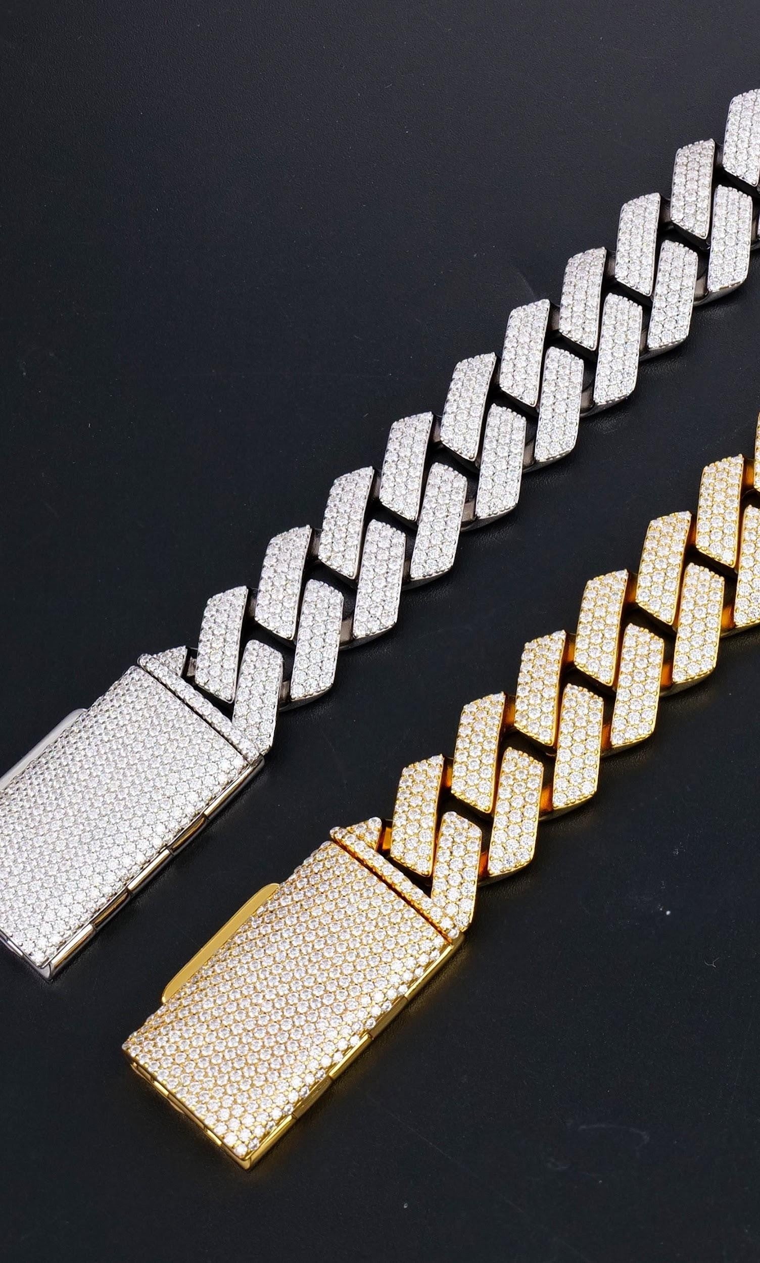 925 Silver moissanite Cuban link 18.0mm square 3 row