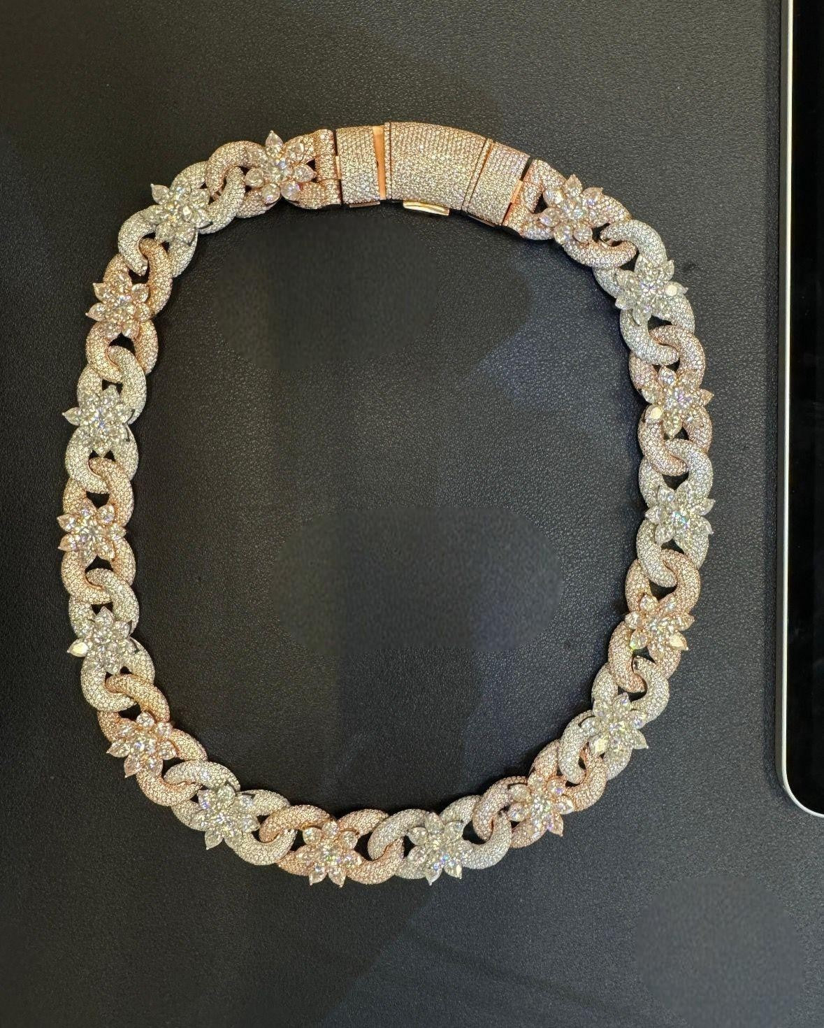 925 Silver moissanite Cuban link 20.0mm Flower