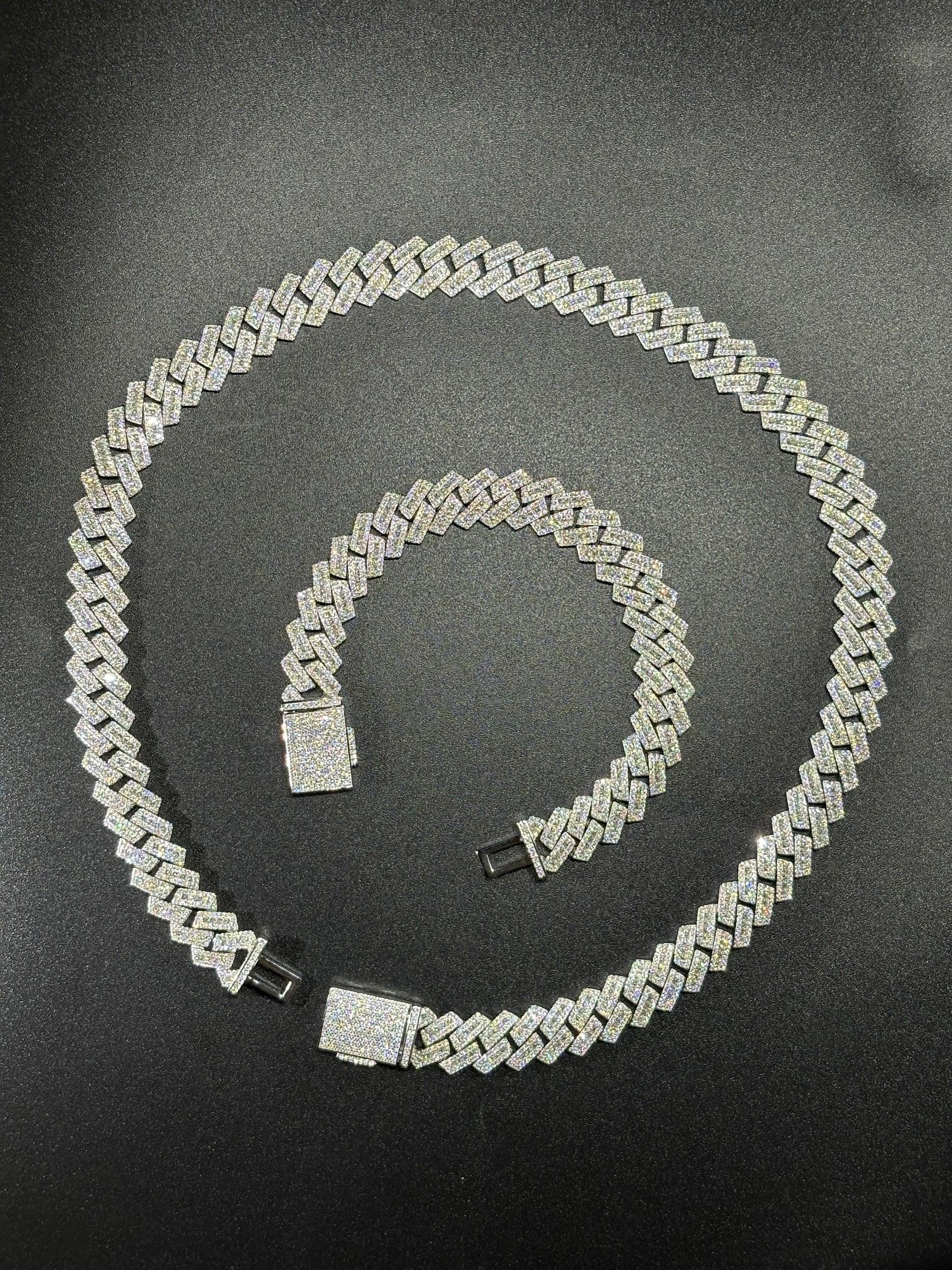 925 Silver moissanite Cuban link 13mm SQ Middle Baguette