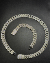 925 Silver moissanite Cuban link 14mm Round Middle Curve Bazel