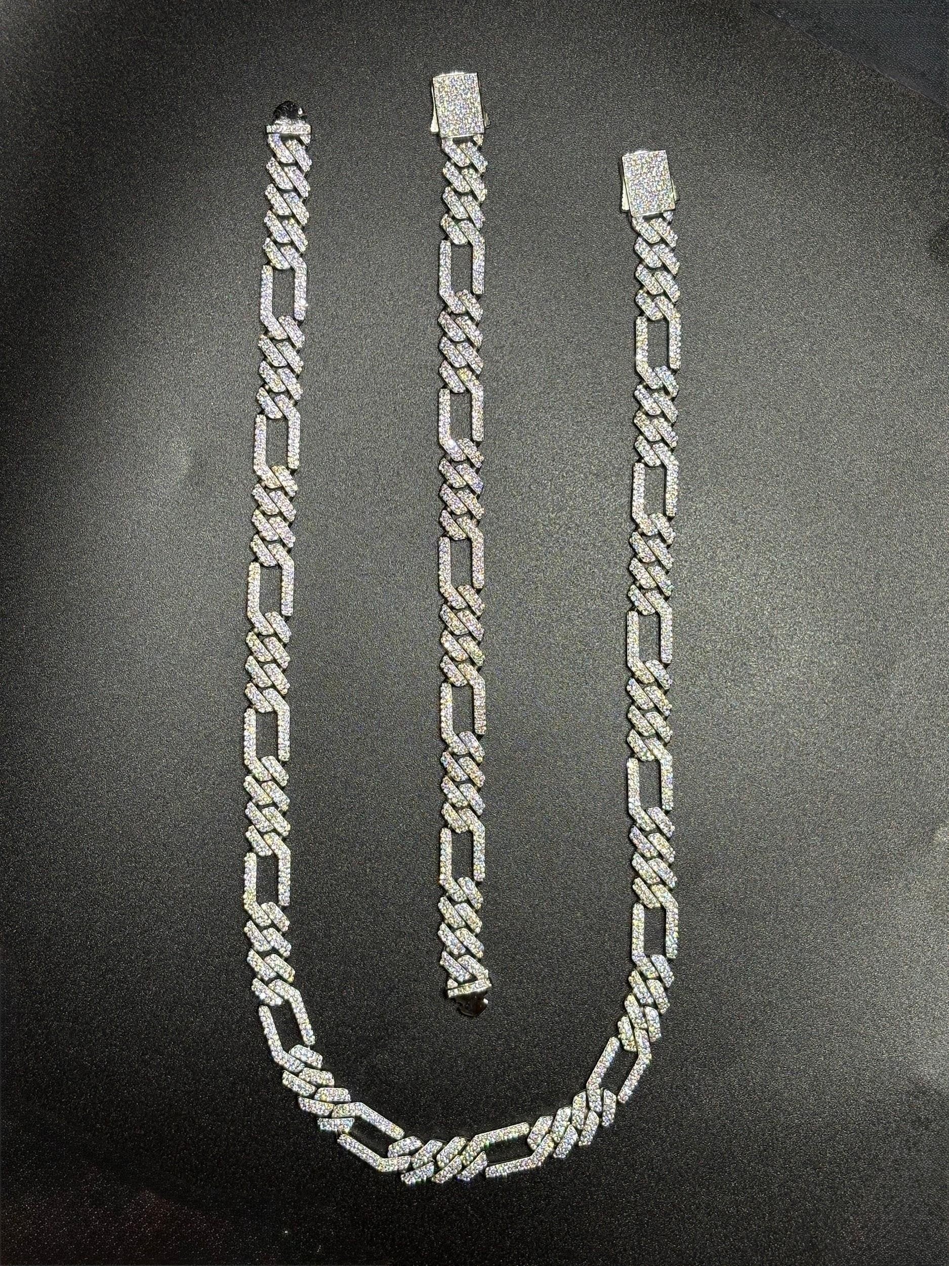 925 Silver moissanite Cuban link 10mm Figaro Chain