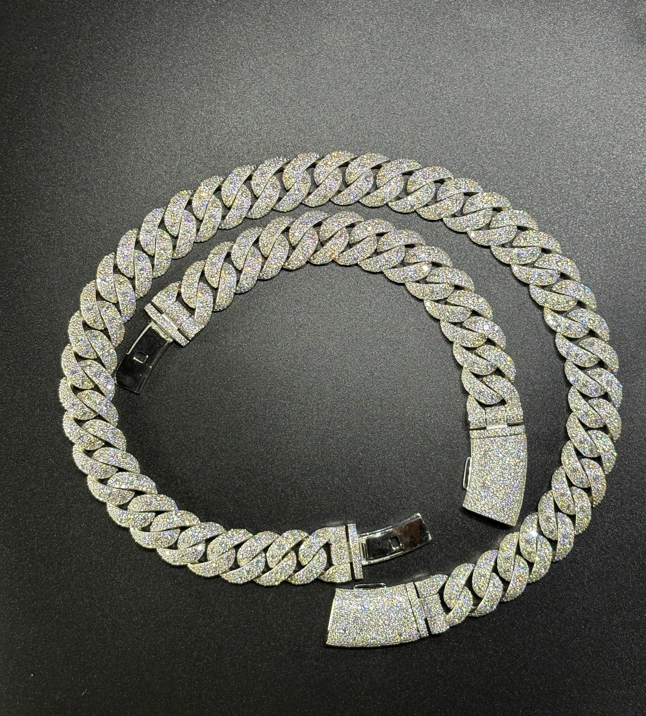 925 Silver moissanite Cuban link 18mm Mosaic Setting