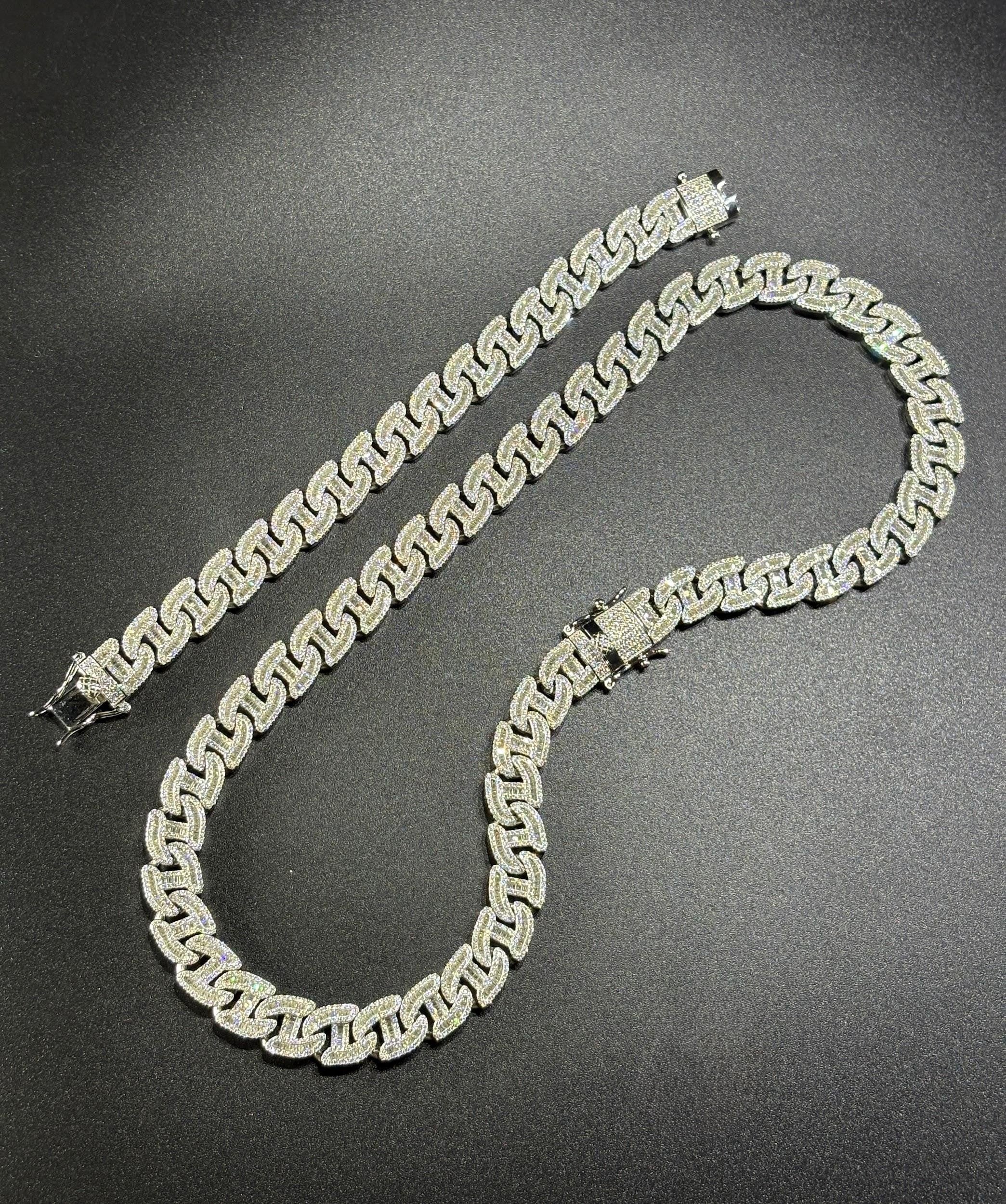 925 Silver moissanite Cuban link 12mm H Link Chain