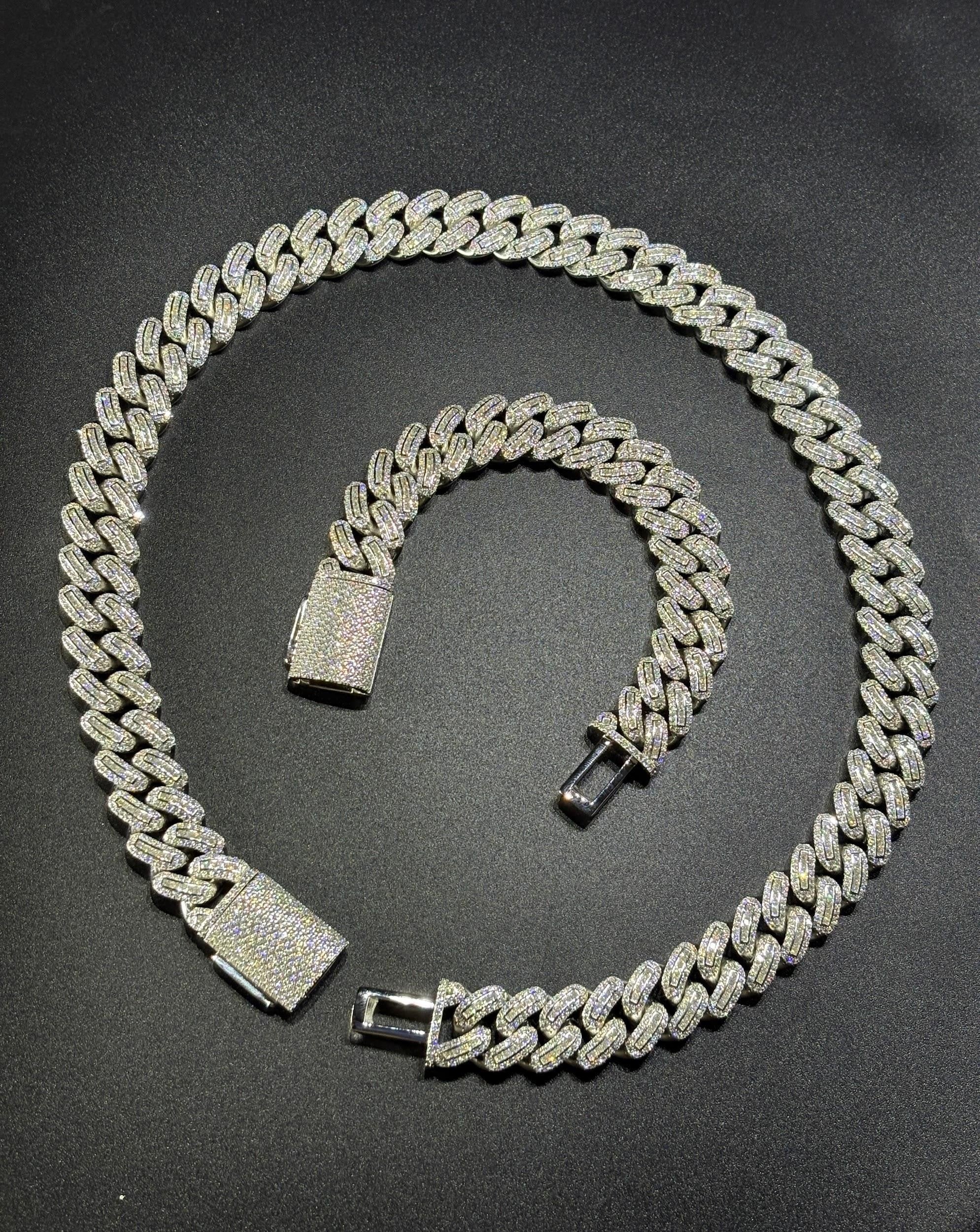 925 Silver moissanite Cuban link 16mm Round Middle Straight Bazel