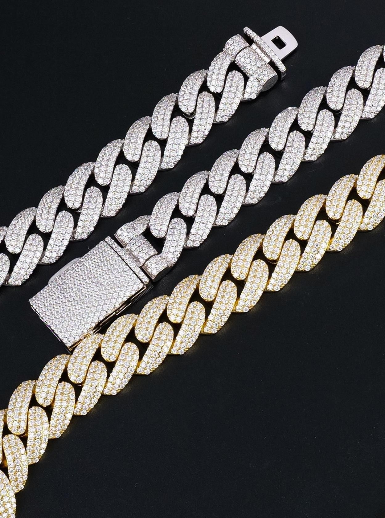 925 Silver moissanite Cuban link 14.0mm 3lines sylte