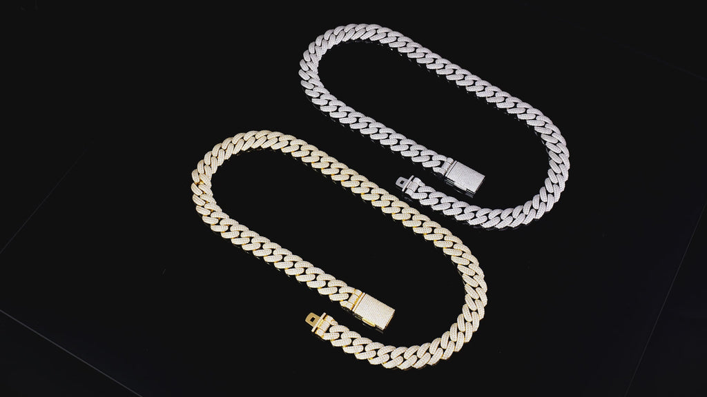 925 Silver moissanite Cuban link 18.0mm 3 row round