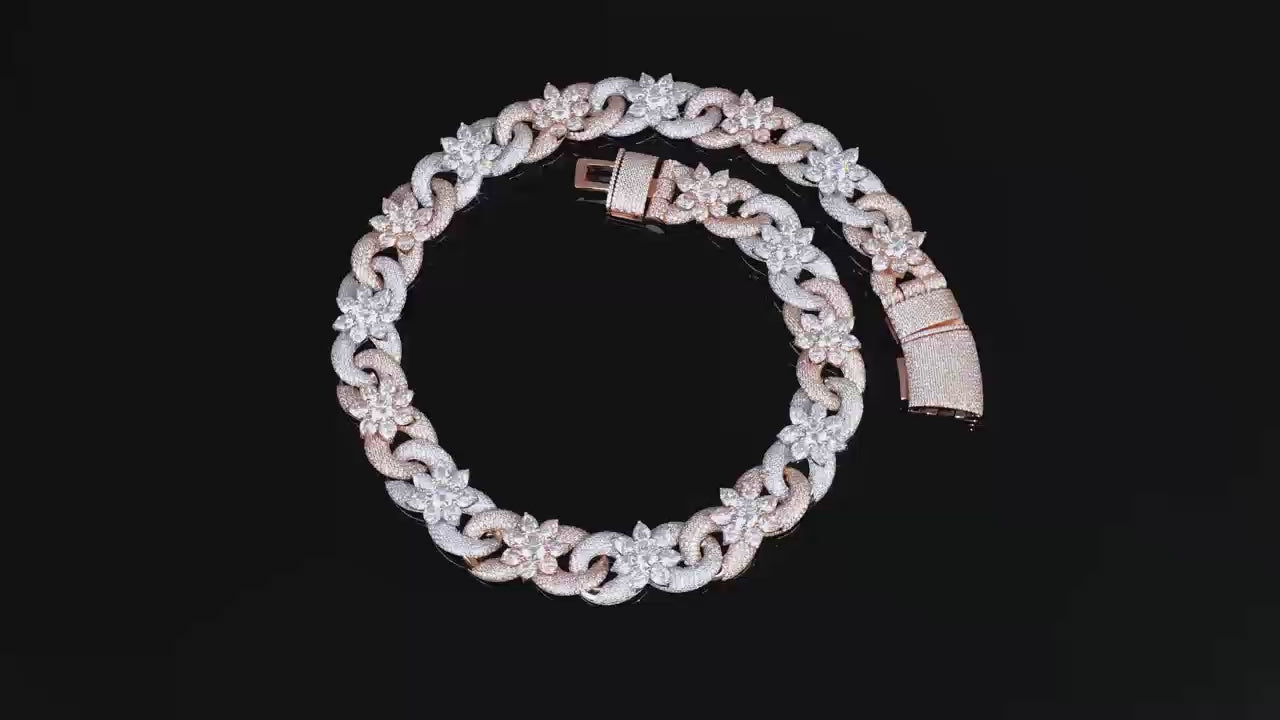 925 Silver moissanite Cuban link 20.0mm Flower