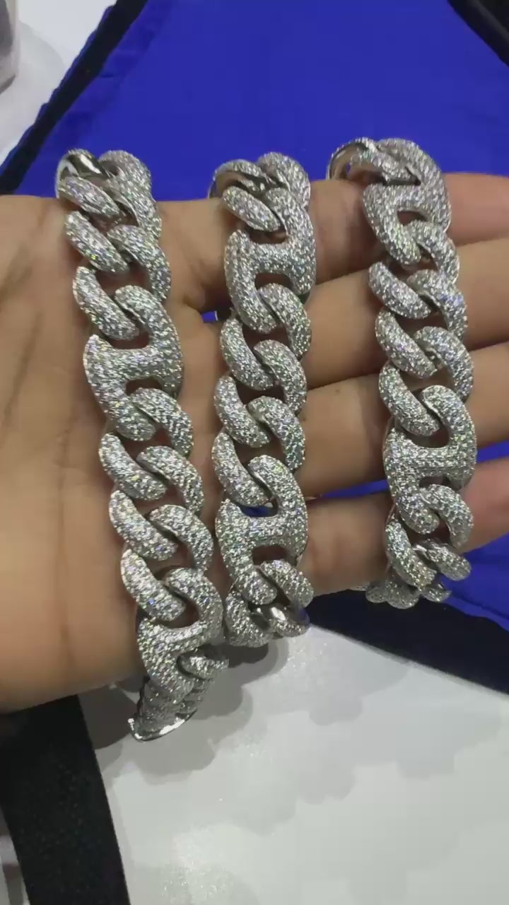 925 Silver moissanite Cuban link 15.0mm pig nose sylte