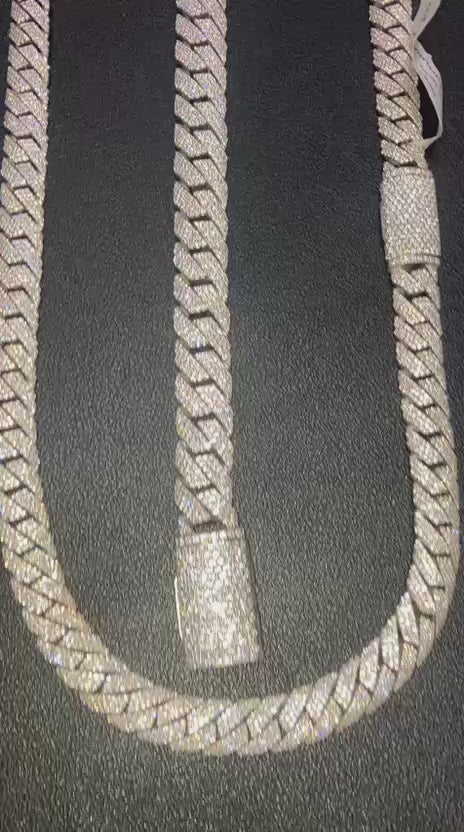 925 Silver moissanite Cuban link 12mm 3 row curve